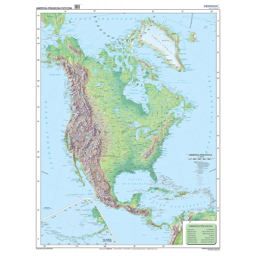 Ameryka Północna i Środkowa - ścienna mapa fizyczna 200x150 cm