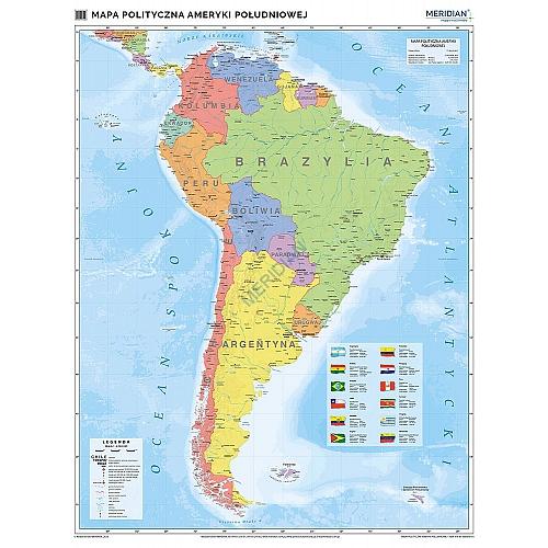 Ameryka Południowa - ścienna mapa polityczna 200 x 150 cm