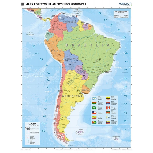 Ameryka Południowa - ścienna mapa polityczna 160 x 120 cm