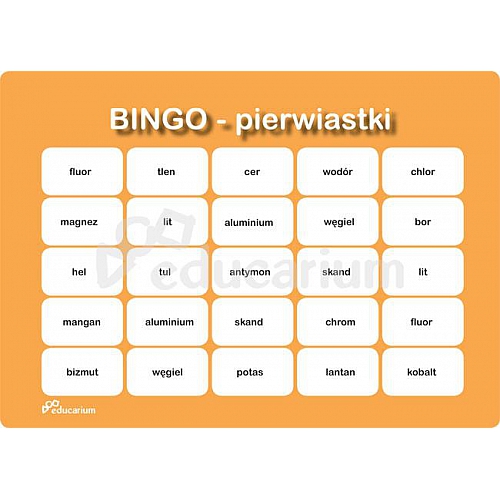 Bingo chemiczne - pierwiastki i ich symbole