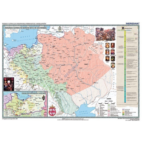 DUO Polska i Litwa za pierwszych Jagiellonów / Europa XIV-XV wiek - dwustronna mapa ścienna