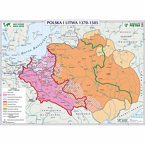 DWUSTRONNA MAPA ŚCIENNA HISTORYCZNA – POLSKA I LITWA 1370-1505 / UNIE POLSKI Z LITWĄ