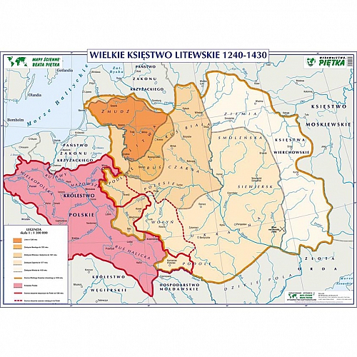 DWUSTRONNA MAPA ŚCIENNA HISTORYCZNA – WIELKIE KSIĘSTWO LITEWSKIE 1240-1430 / KRÓLESTWO POLSKI ZA KAZIMIERZA WIELKIEGO 1333-1370