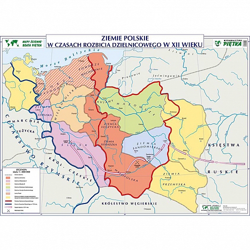 DWUSTRONNA MAPA ŚCIENNA HISTORYCZNA – ZIEMIE POLSKIE W CZASACH ROZBICIA DZIELNICOWEGO / POLSKA PIERWSZYCH PIASTÓW