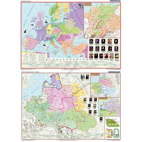 DUO Rzeczpospolita po Unii Lubelskiej (XVI wiek)/ Europa XVI wiek - dwustronna mapa ścienna
