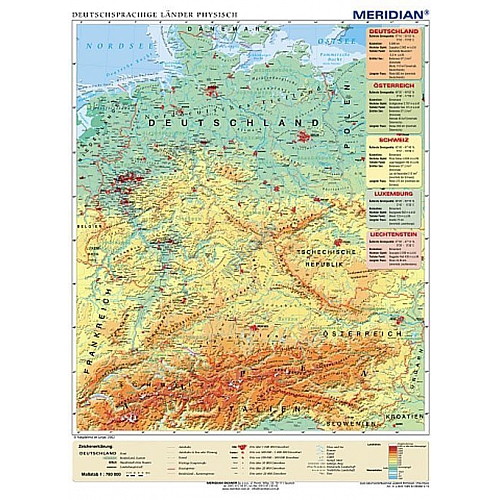 Kraje niemieckojęzyczne - mapa fizyczna 150x200cm