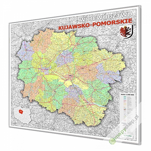 Kujawsko-Pomorskie administracyjno-drogowa 102x98cm. Mapa w ramie aluminowej