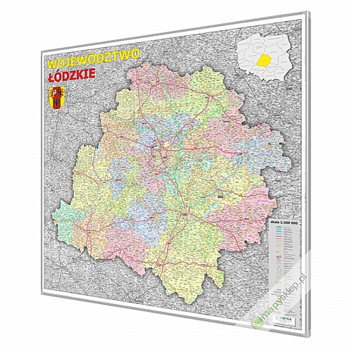 Łódzkie administracyjno-drogowa 102x100cm. Mapa w ramie aluminiowej