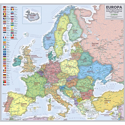 MAPA ŚCIENNA EUROPY – DROGOWO-POLITYCZNA 1:4 600 000