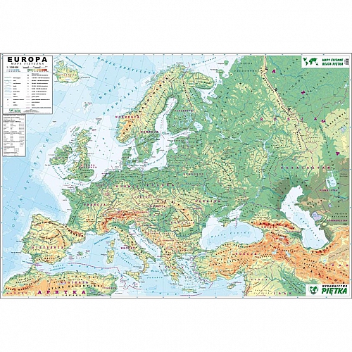 MAPA ŚCIENNA EUROPY – FIZYCZNA / KONTUROWA 1:3,3 mln / 1:3,3 mln
