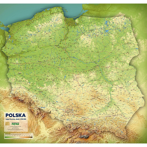 MAPA ŚCIENNA POLSKI – FIZYCZNA 1:750 000