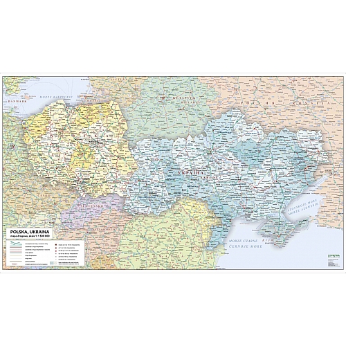 MAPA ŚCIENNA POLSKI I UKRAINY – DROGOWA 1:1 500 000
