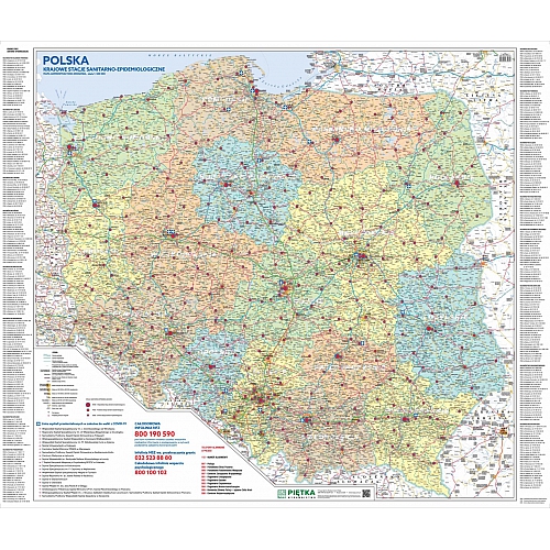 MAPA ŚCIENNA POLSKI – KRAJOWE STACJE SANITARNO-EPIDEMIOLOGICZNE 1:500 000