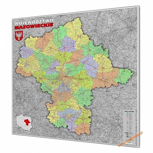 Mazowieckie administracyjno-drogowa 120x128 cm. Mapa magnetyczna.