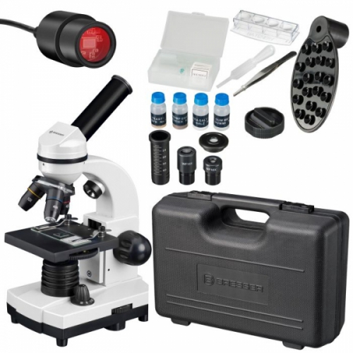 Mikroskop uczniowski Bresser Biolux SEL, 40x-1600x, walizka, fotoadapter, kamera 2MP