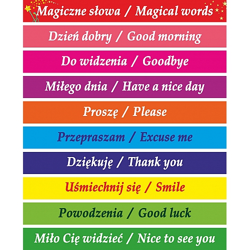 Naklejki edukacyjne na schody MAGICZNE SŁOWA PL/EN, zestaw 10 szt.