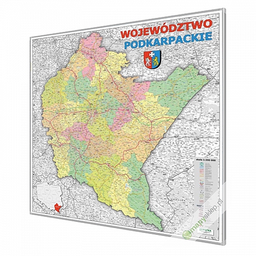 Podkarpackie administracyjno-drogowa 100x100cm. Mapa w ramie aluminiowej