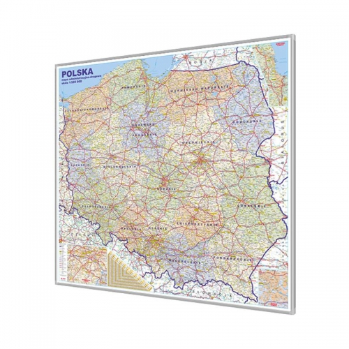 Polska administracyjno-drogowa 120x110cm. Mapa do wpinania.