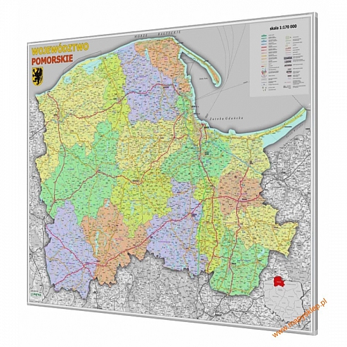 Pomorskie administracyjno-drogowa 114x94cm. Mapa do wpinania