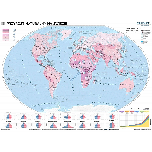 Przyrost naturalny na świecie - mapa ścienna 160 x 120 cm