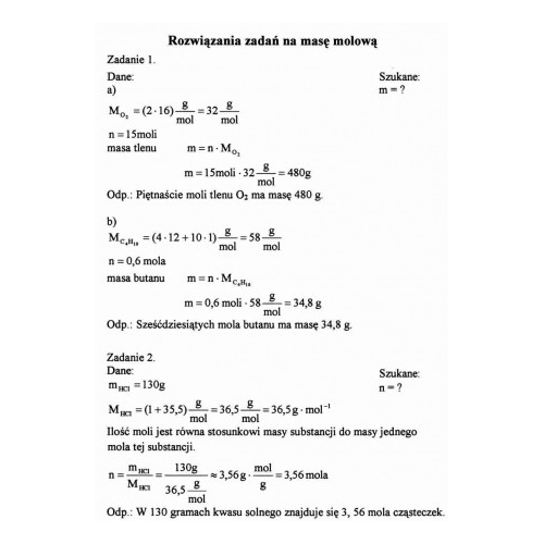 Rozwiązania zadań na masę molową cz. 1