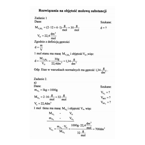 Rozwiązania zadań na objętość molową substancji cz. 1
