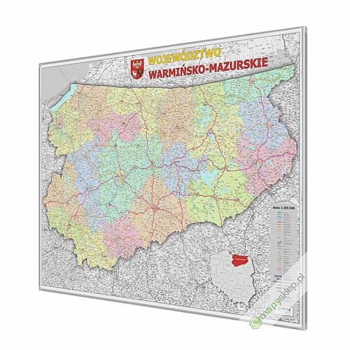Warmińsko-Mazurskie administracyjno-drogowa 128x90cm. Mapa do wpinania
