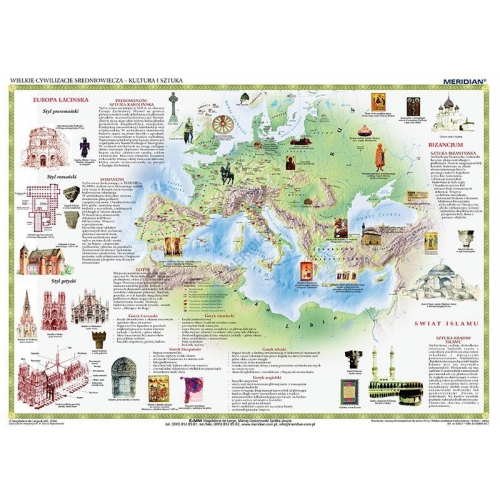 Wielkie cywilizacje średniowiecza - kultura i sztuka - mapa ścienna 160x120 cm