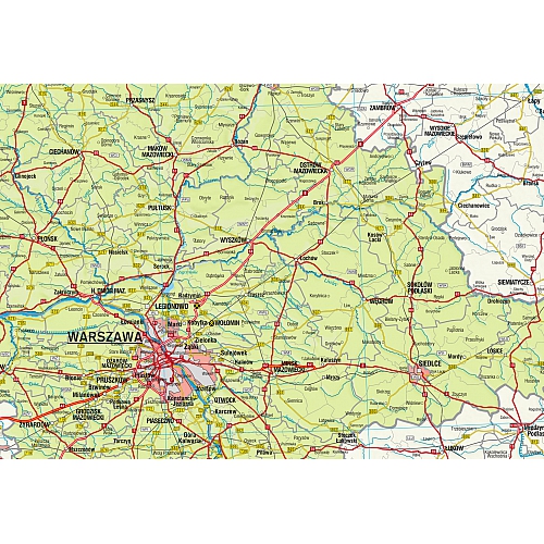 Województwo mazowieckie - ścienna mapa administracyjno-drogowa