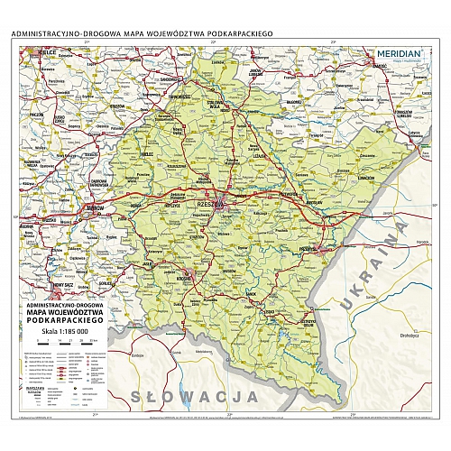 Województwo podkarpackie - ścienna mapa administracyjno-drogowa