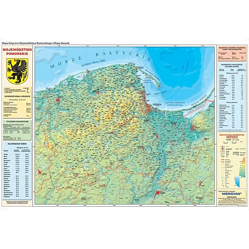 Województwo pomorskie - ścienna mapa fizyczna i mapa Kaszub