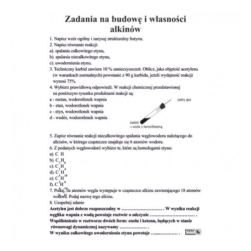 Zadania na budowę i własności alkinów