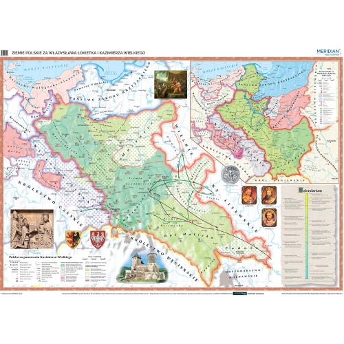 Ziemie polskie za Władysława Łokietka i Kazimierza Wielkiego - mapa ścienna 200x150 cm