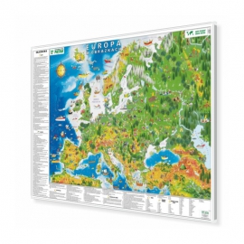 Europa w obrazkach dla dzieci 148x100 cm. Mapa w ramie aluminiowej.