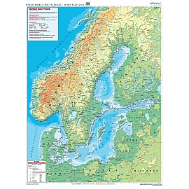Kraje basenu Morza Bałtyckiego - ścienna mapa fizyczna 200 x 150 cm