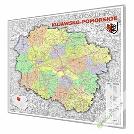 Kujawsko-Pomorskie administracyjno-drogowa 102x98cm. Mapa w ramie aluminowej