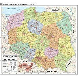 Mapa administracyjno-drogowa Polski (stan na 2019) - mapa ścienna 130x120 cm