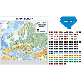 Mapa Europy magnetyczna - fizyczna 100 x 100 cm + etykiety "krainy geograficzne"