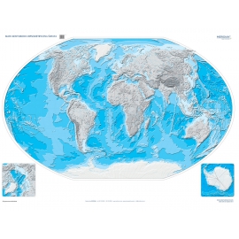 Mapa konturowa hipsometryczna świata - ćwiczeniowa mapa ścienna 160x120 cm