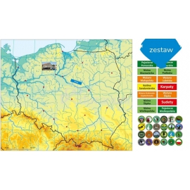 Mapa Polski magnetyczna - fizyczna 71 x 60 cm + 2 komplety etykiet