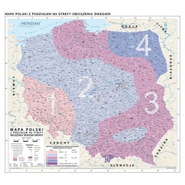 Mapa Polski z podziałem na strefy obciążenia śniegiem - mapa ścienna 160x145 cm
