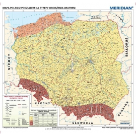 Mapa Polski z podziałem na strefy obciążenia wiatrem 130x120 cm