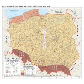 Mapa Polski z podziałem na strefy obciążenia wiatrem - mapa ścienna 160x145 cm