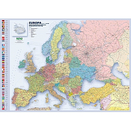 MAPA ŚCIENNA EUROPY – POLITYCZNO-DROGOWA 1:4 300 000