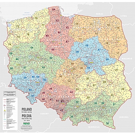 MAPA ŚCIENNA POLSKI – KODÓW POCZTOWYCH 1:500 000