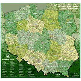 MAPA ŚCIENNA POLSKI – ZASIĘGI TERYTORIALNE NADLEŚNICTW 1:500 000