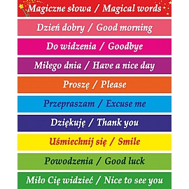 Naklejki edukacyjne na schody MAGICZNE SŁOWA PL/EN, zestaw 10 szt.