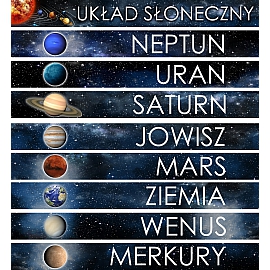 Naklejki edukacyjne na schody UKŁAD SŁONECZNY, PLANETY, zestaw 9 szt.