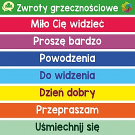 Naklejki edukacyjne na schody ZWROTY GRZECZNOŚCIOWE, zestaw 8 szt.