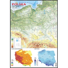 Polska - mapa hipsometryczna + mapki temperatury i opadów